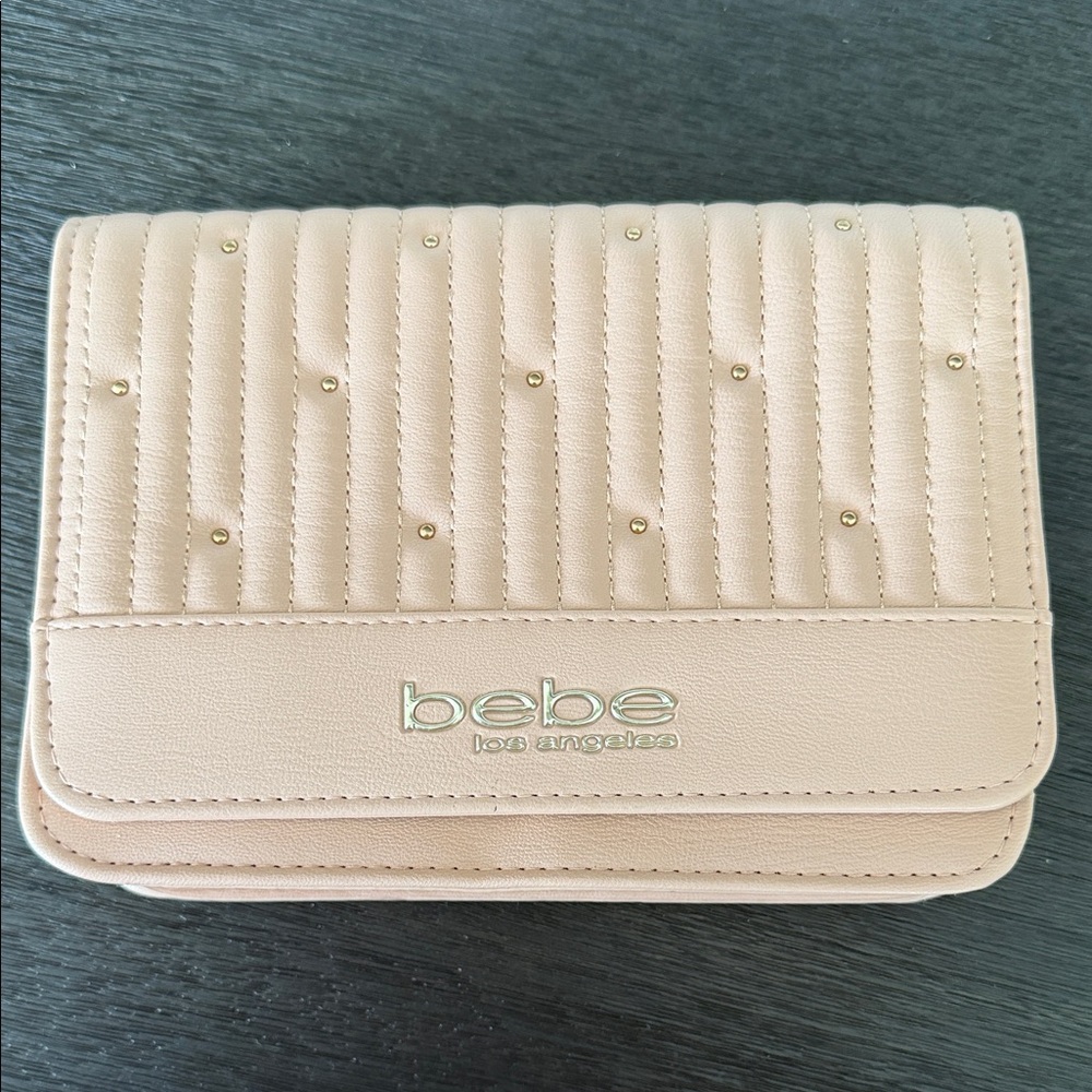 bebe Quilted Blush Clutch with Gold Studs